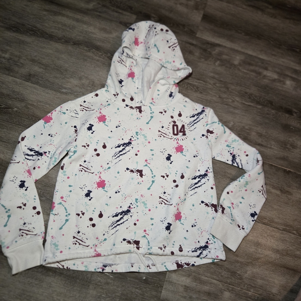 Justice Girls hoodie tie bottom multi color on white GUC - size 12